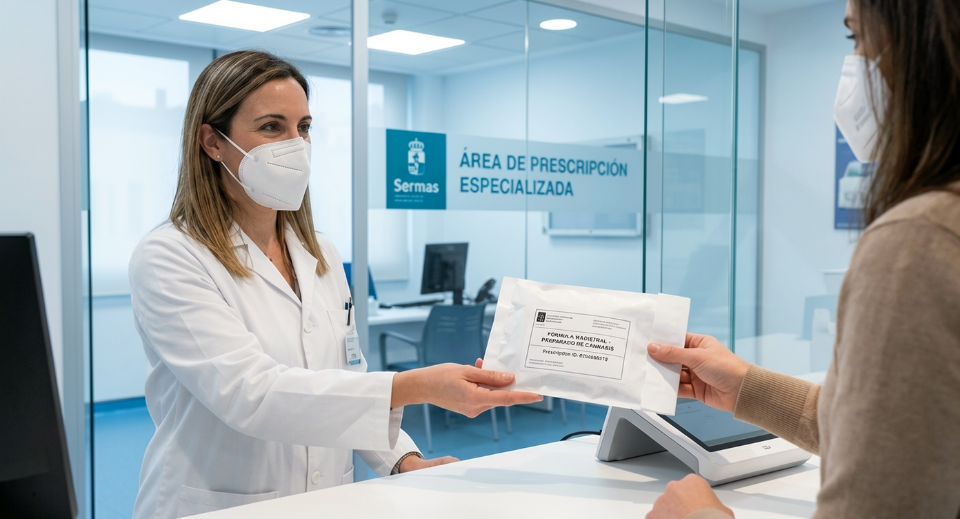 Spain hospital pharmacy dispensing medical cannabis under Royal Decree 903/2025 – Área de Prescripción Especializada SERMAS